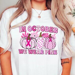 In October We Wear Pink Shirt, Pink Pumpkin Shirt, Breast Cancer Awareness Shirt